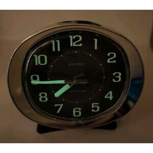 Big Ben Westclox Windup Glow In Dark Alarm Clock MCM Silver - Tested & Working